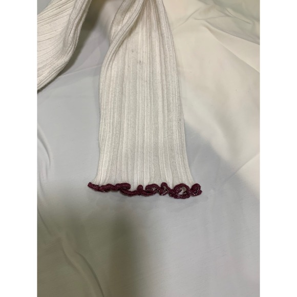 Y2K Forever 21 Ribbed Crop Top White Coquette Lettuce Hem Long Sleeve Baby Tee M - Picture 6 of 9